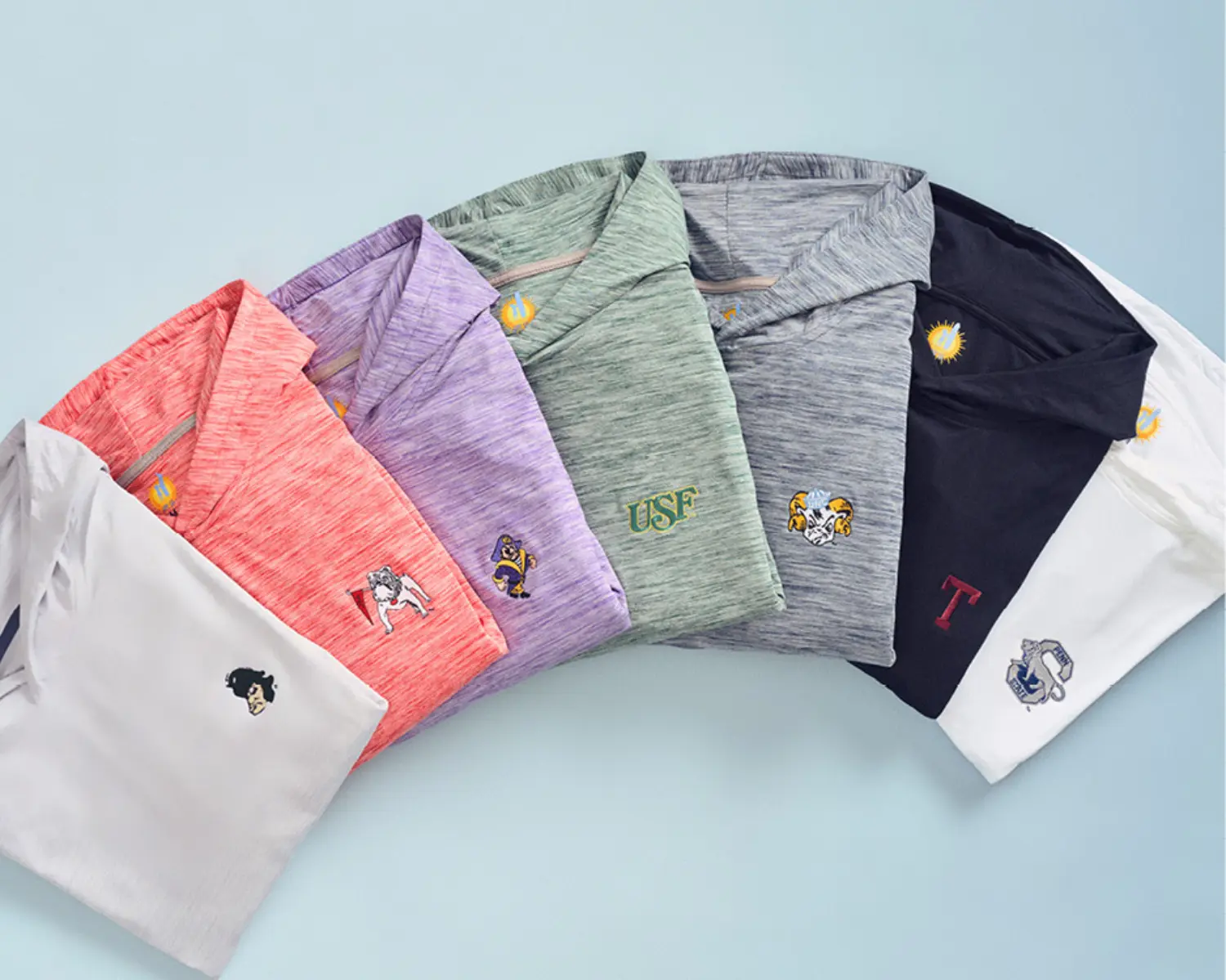 an assortment of ncaa embroidered performance hoodies