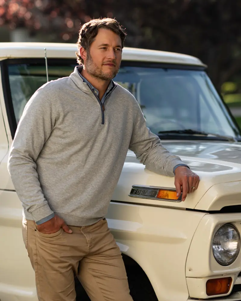 Heathered Cotton-Blend Quarter-Zip Pullover with Leather Pull